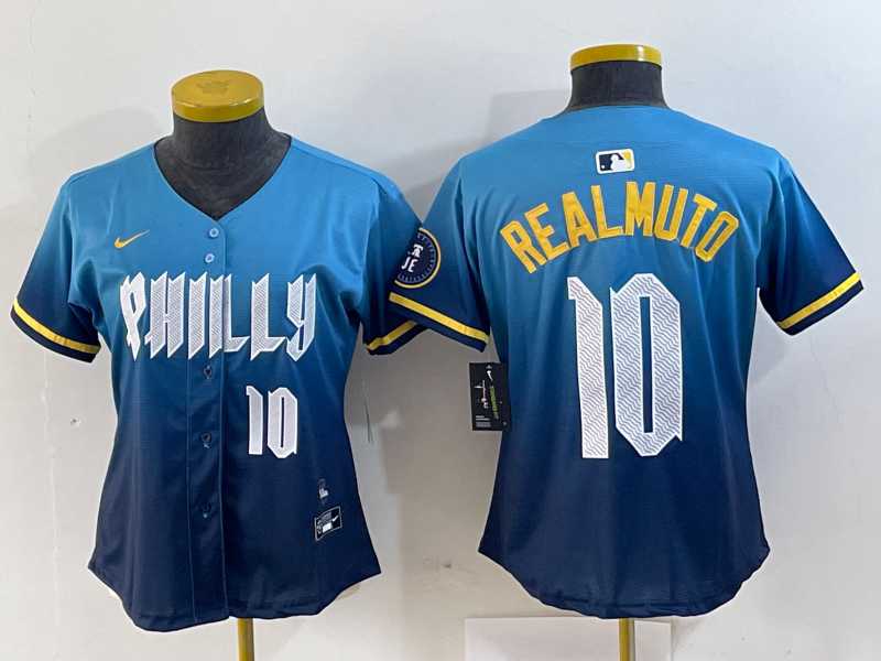 Women%27s Philadelphia Phillies #10 JT Realmuto Number Blue 2024 City Connect Limited Stitched Jerseys->mlb womens jerseys->MLB Jersey
